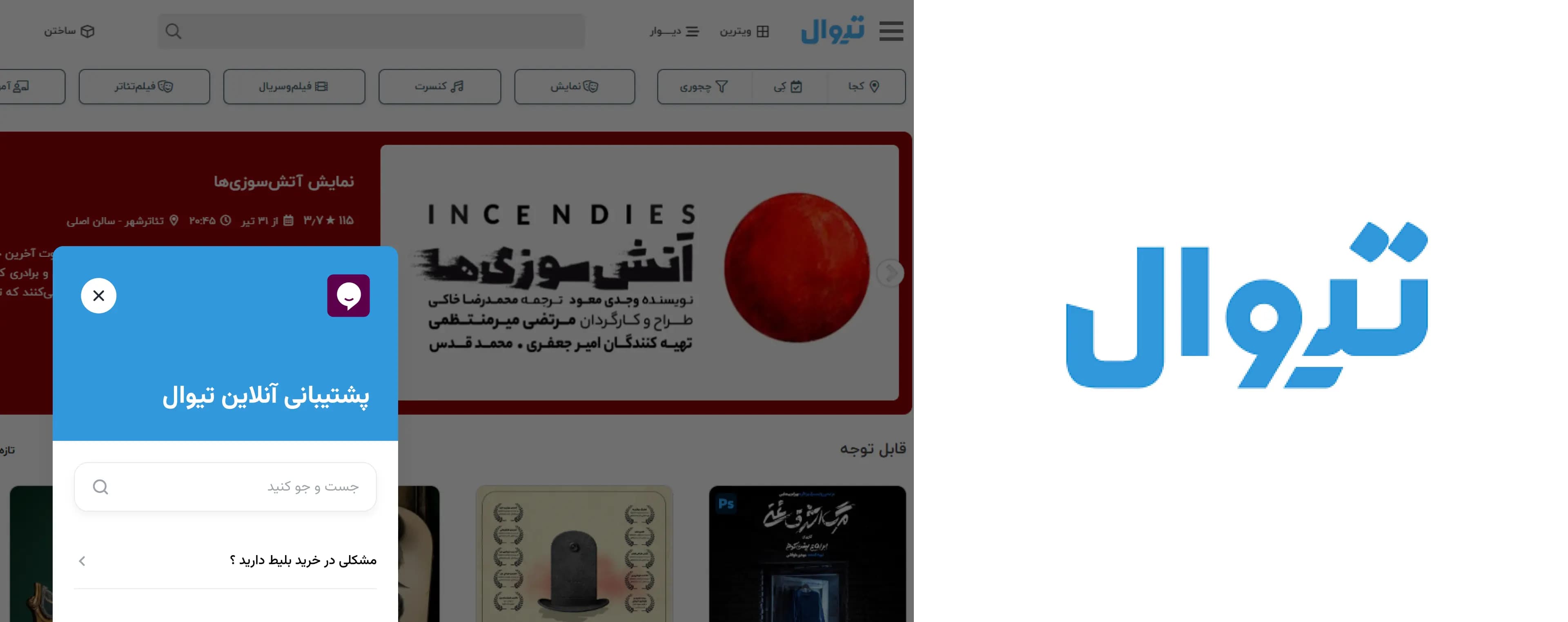 Raychat çevrimiçi destek aracıyla Tiwall web sitesi